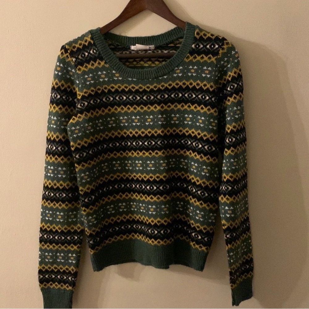 Urban Outfitters Green and Yellow Patterned Sweater